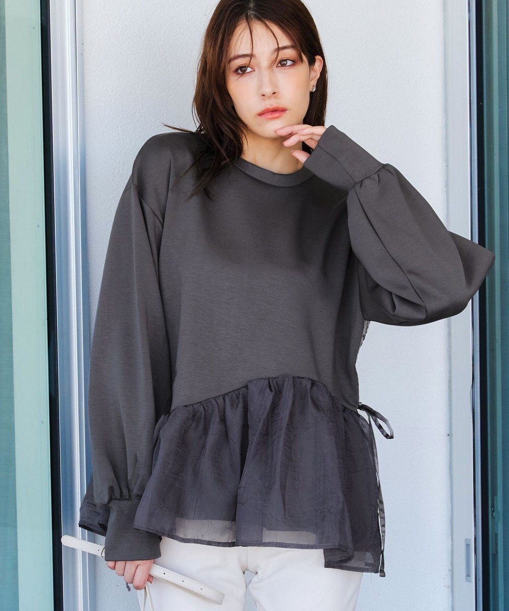 Tiaclasse 【洗える】ペプラムオーガンジーポンチトップス 