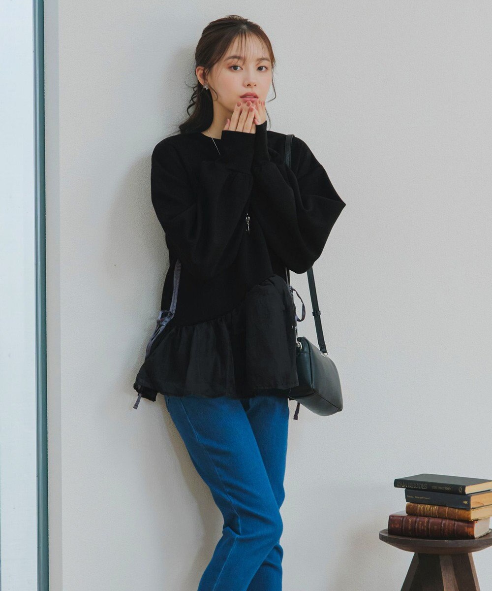 Tiaclasse 【洗える】ペプラムオーガンジーポンチトップス 