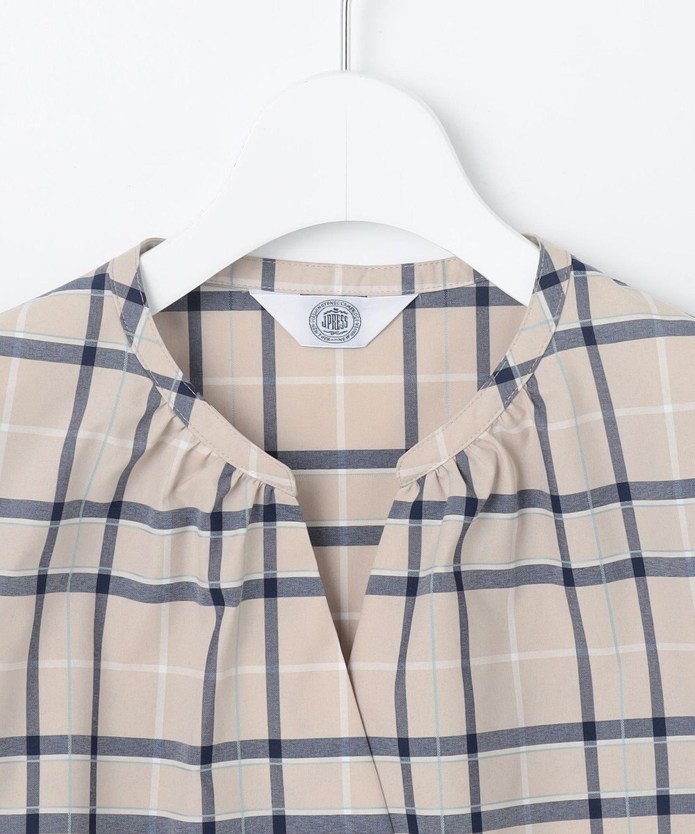 J.PRESS LADIES 【洗える】コンパクトチェック スタンドカラー ブラウス 
