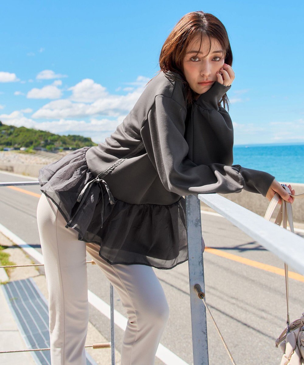 Tiaclasse 【洗える】ペプラムオーガンジーポンチトップス 