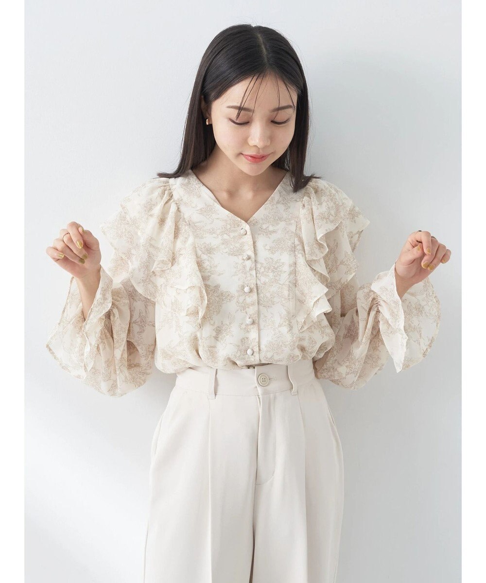 earth music&ecology 花柄ラッフルブラウス 