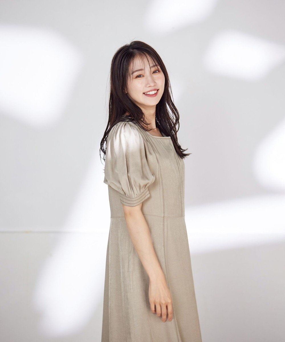 Tiaclasse L 【洗える】パフスリーブ配色ステッチワンピース 