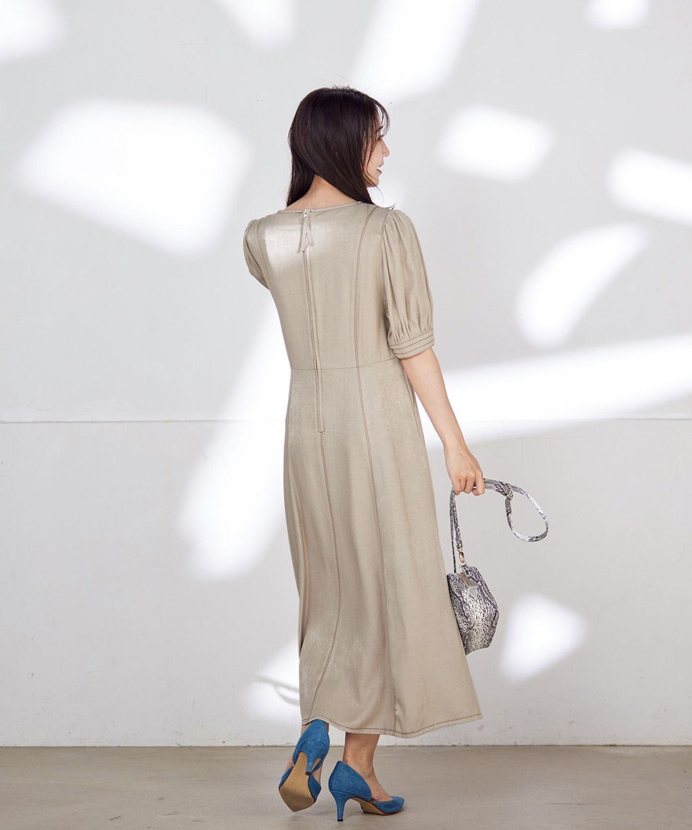 Tiaclasse L 【洗える】パフスリーブ配色ステッチワンピース 