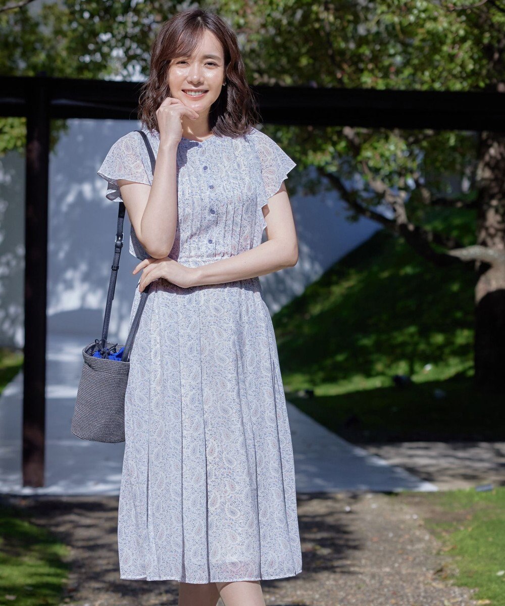 Tiaclasse L 【洗える】ペイズリー柄フレアスリーブワンピース 