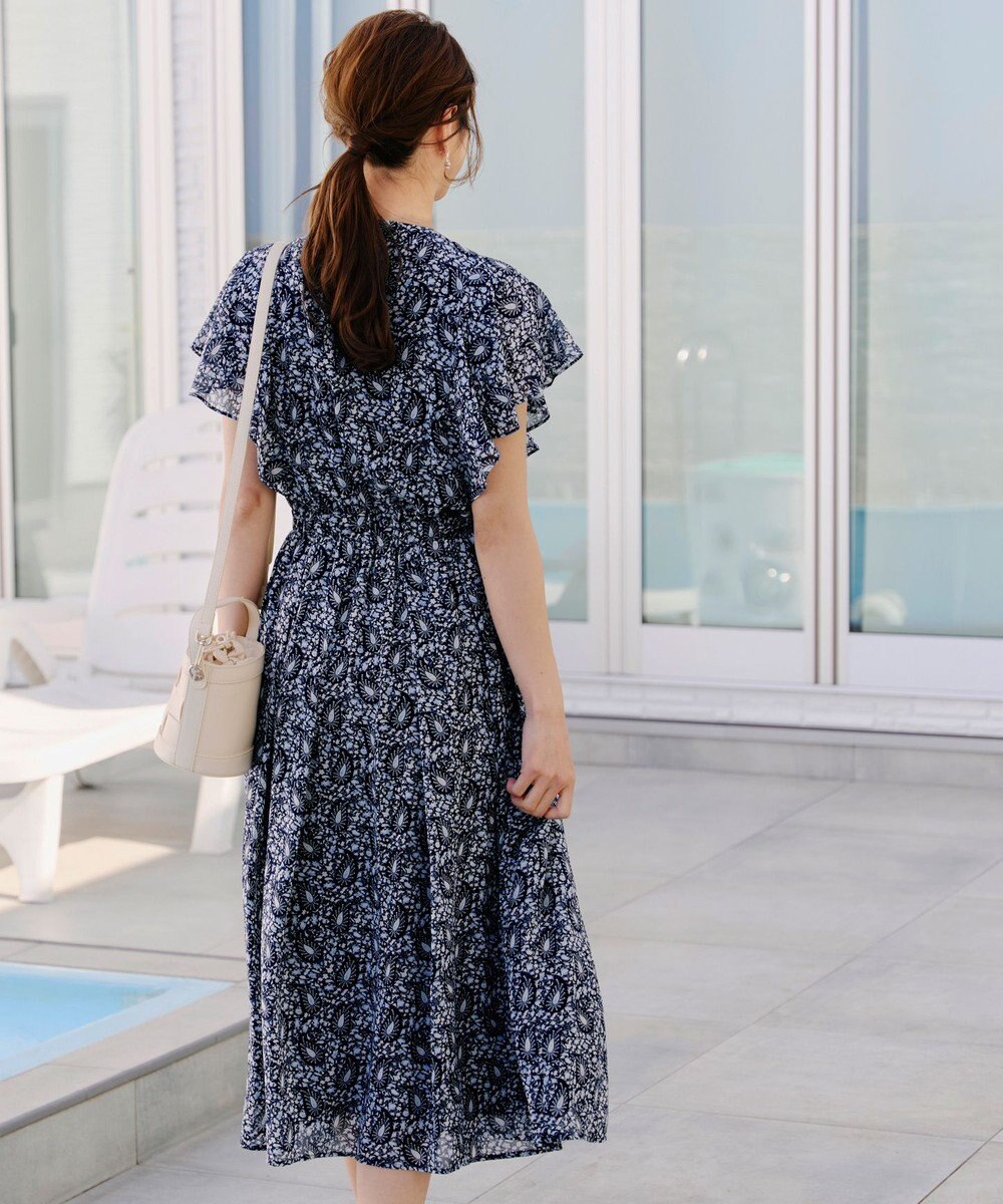 Tiaclasse L 【洗える】ペイズリー柄フレアスリーブワンピース 