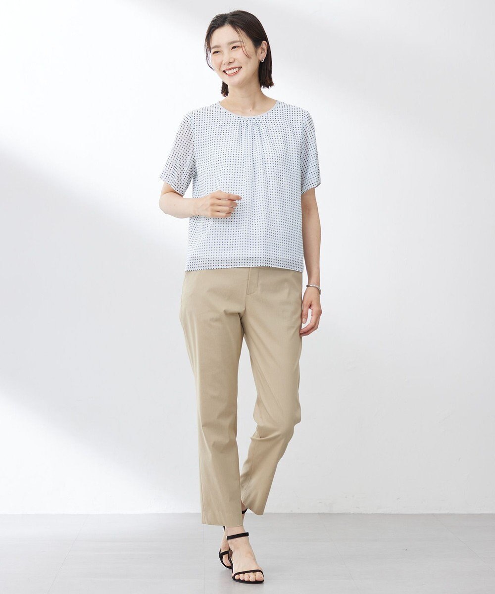 J.PRESS LADIES 【洗える】セルロースリネンストレッチ テーパード パンツ 