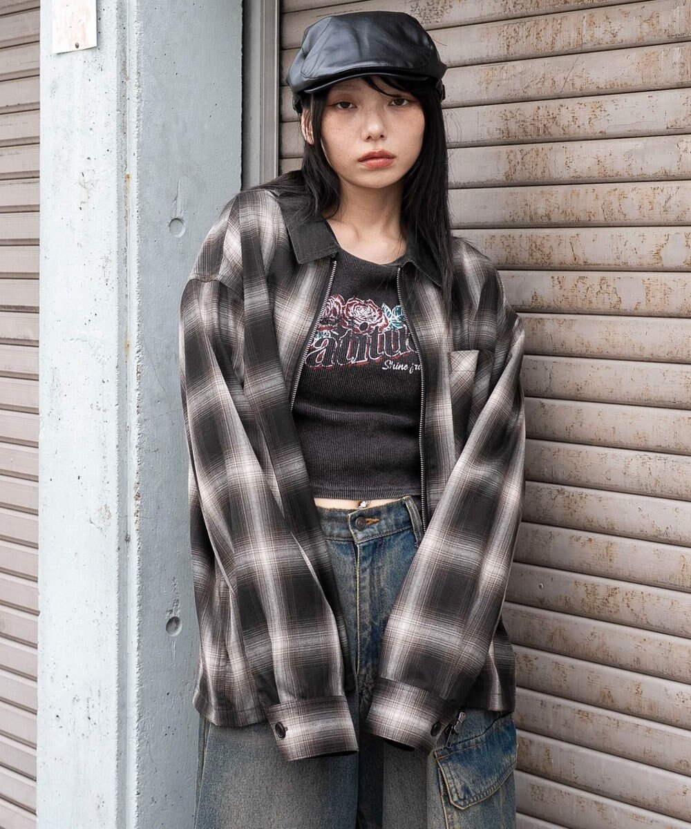 WEGO 【ユニセックス着用ITEM/MLサイズ展開】オンブレチェックシャツジャケット 