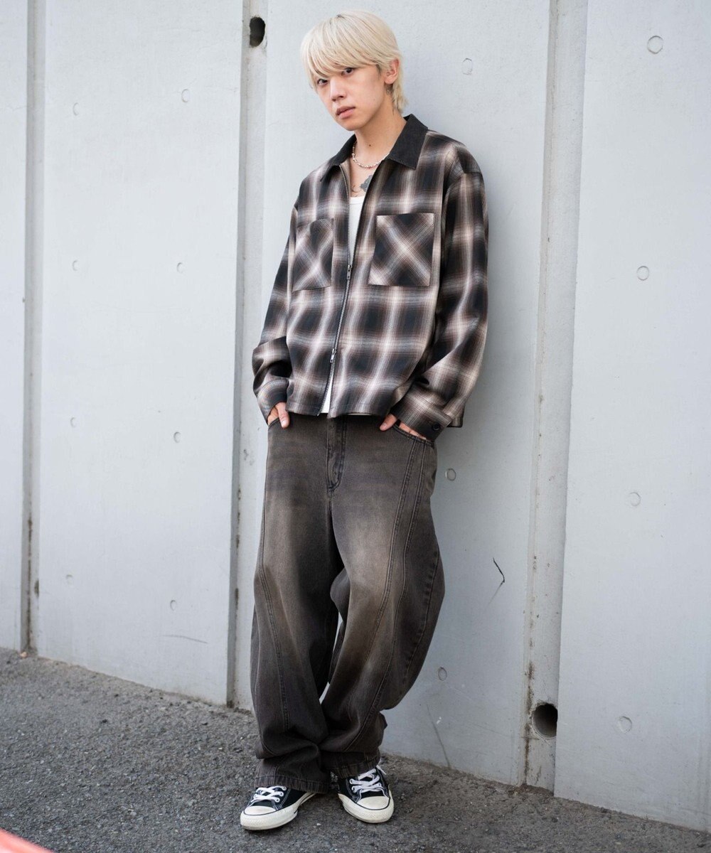 WEGO 【ユニセックス着用ITEM/MLサイズ展開】オンブレチェックシャツジャケット 