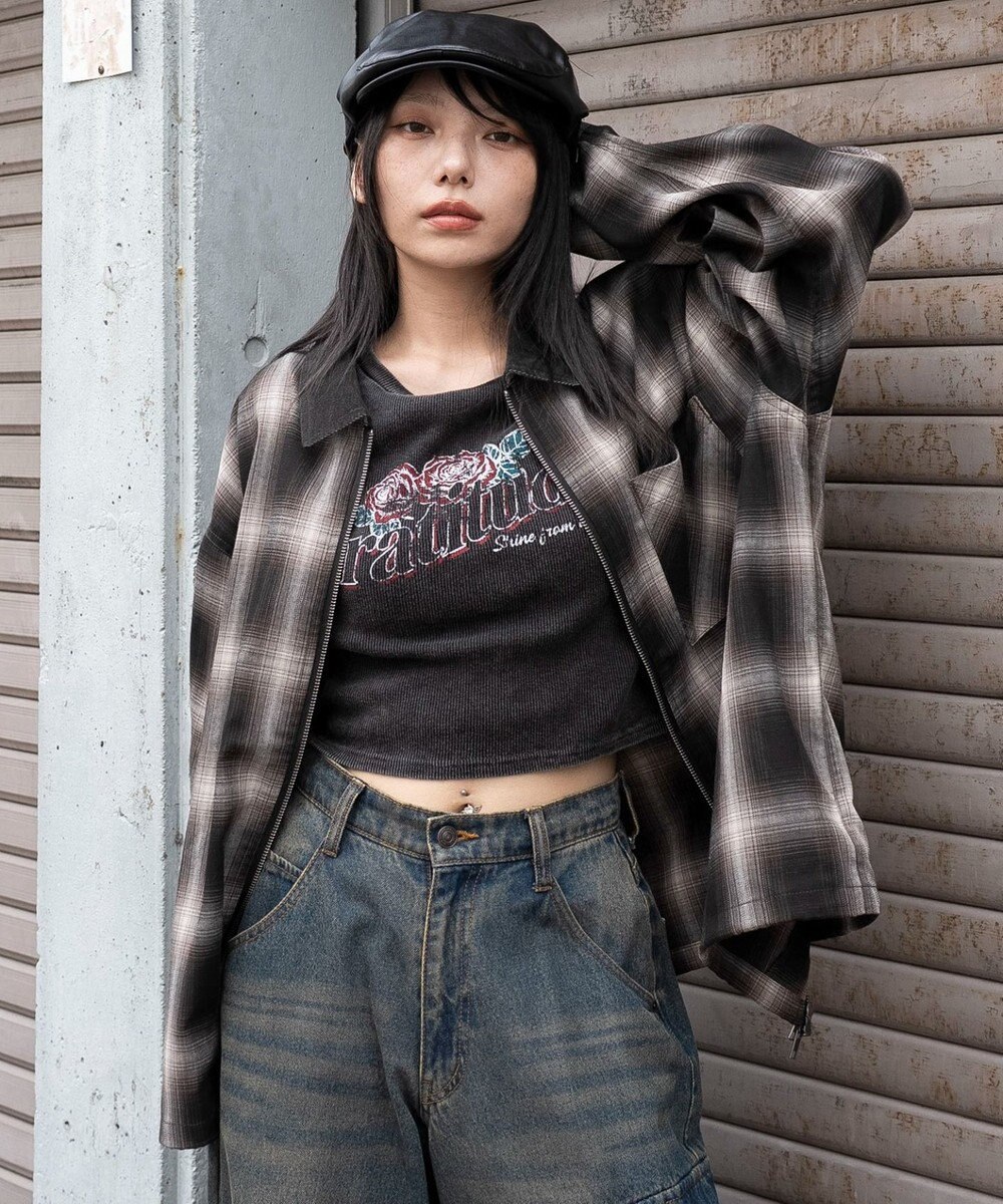 WEGO 【ユニセックス着用ITEM/MLサイズ展開】オンブレチェックシャツジャケット 