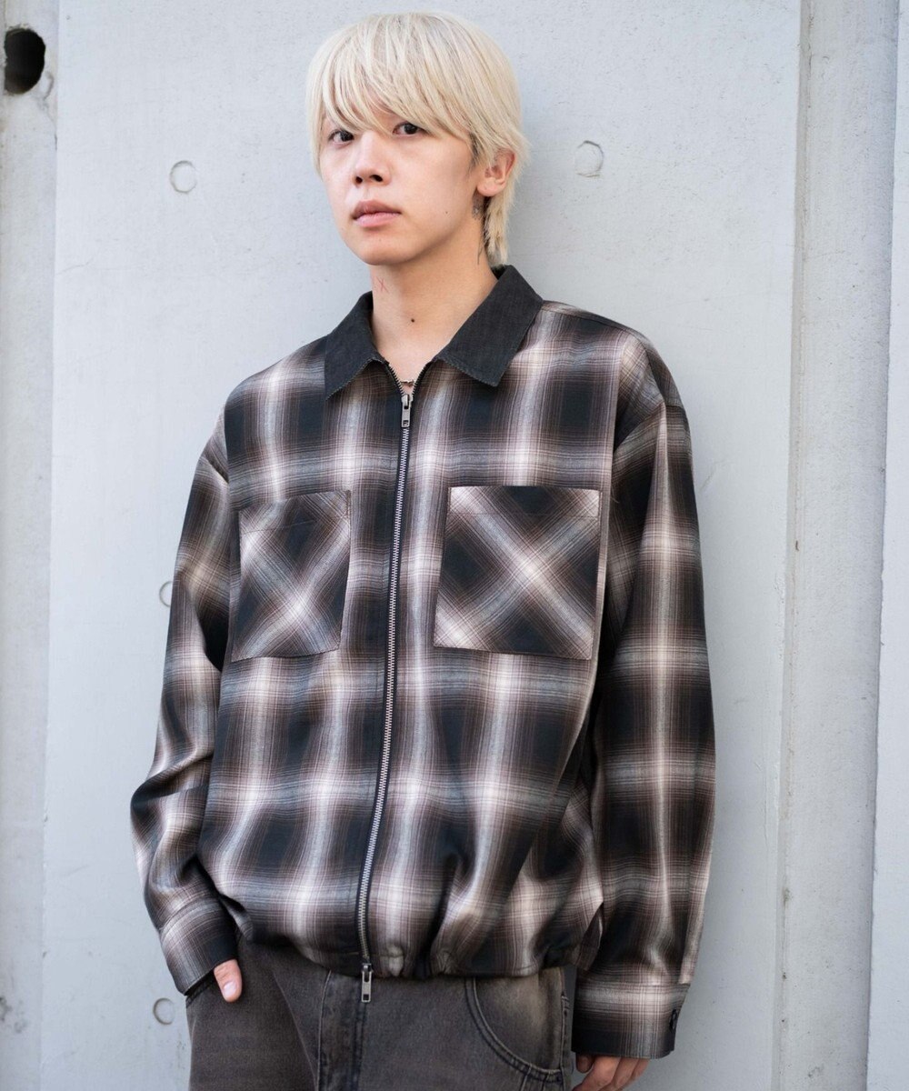 WEGO 【ユニセックス着用ITEM/MLサイズ展開】オンブレチェックシャツジャケット 