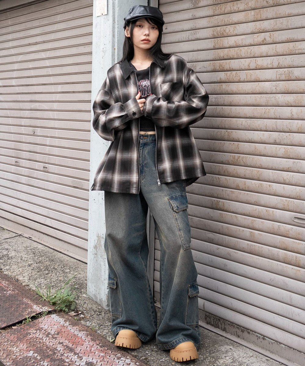 WEGO 【ユニセックス着用ITEM/MLサイズ展開】オンブレチェックシャツジャケット 