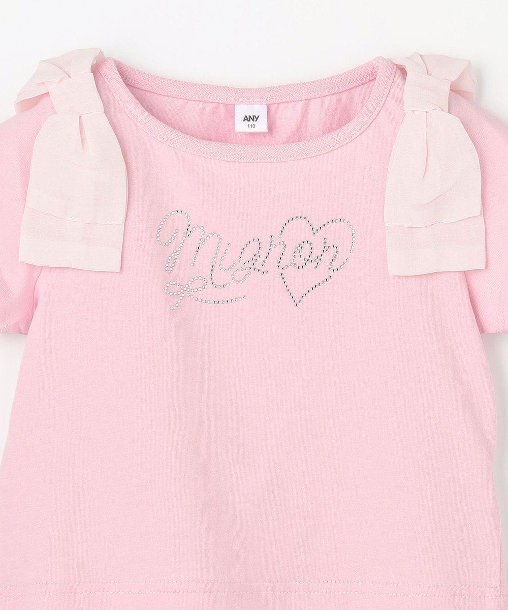 ANY KIDS 【綿100%】肩リボン×ラインストーンロゴ 半袖Tシャツ 