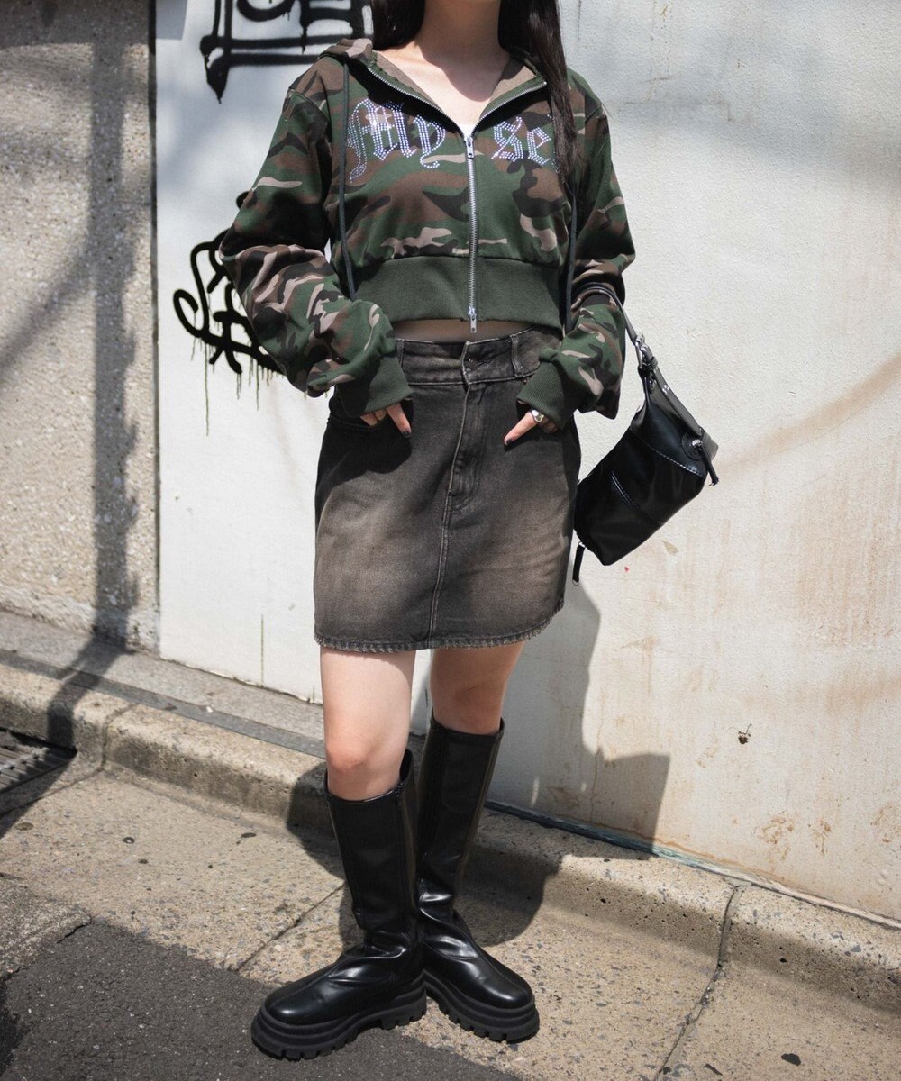 WEGO ラインストーンWジップショートパーカー 