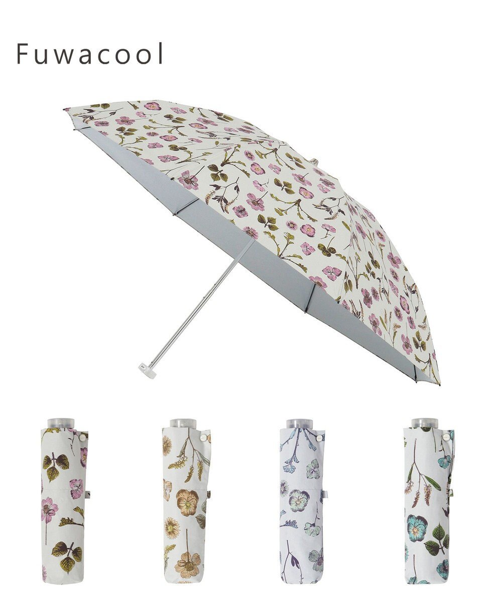 MOONBAT 【晴雨兼用/ 一級遮光/UV99％】フワクール (Fuwacool) 折りたたみ日傘 フワクールホワイト  ボタニカル 軽量 