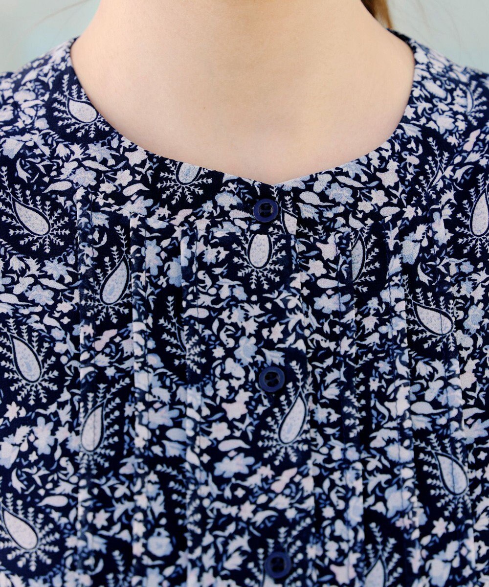 Tiaclasse L 【洗える】ペイズリー柄フレアスリーブワンピース 