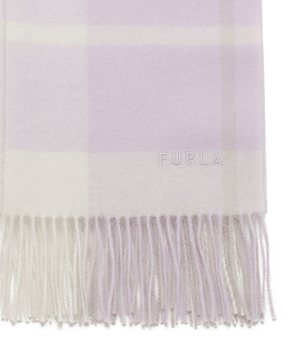 MOONBAT FURLA ウール混ラメ入りブロックチェックストールマフラー／幅50cm 