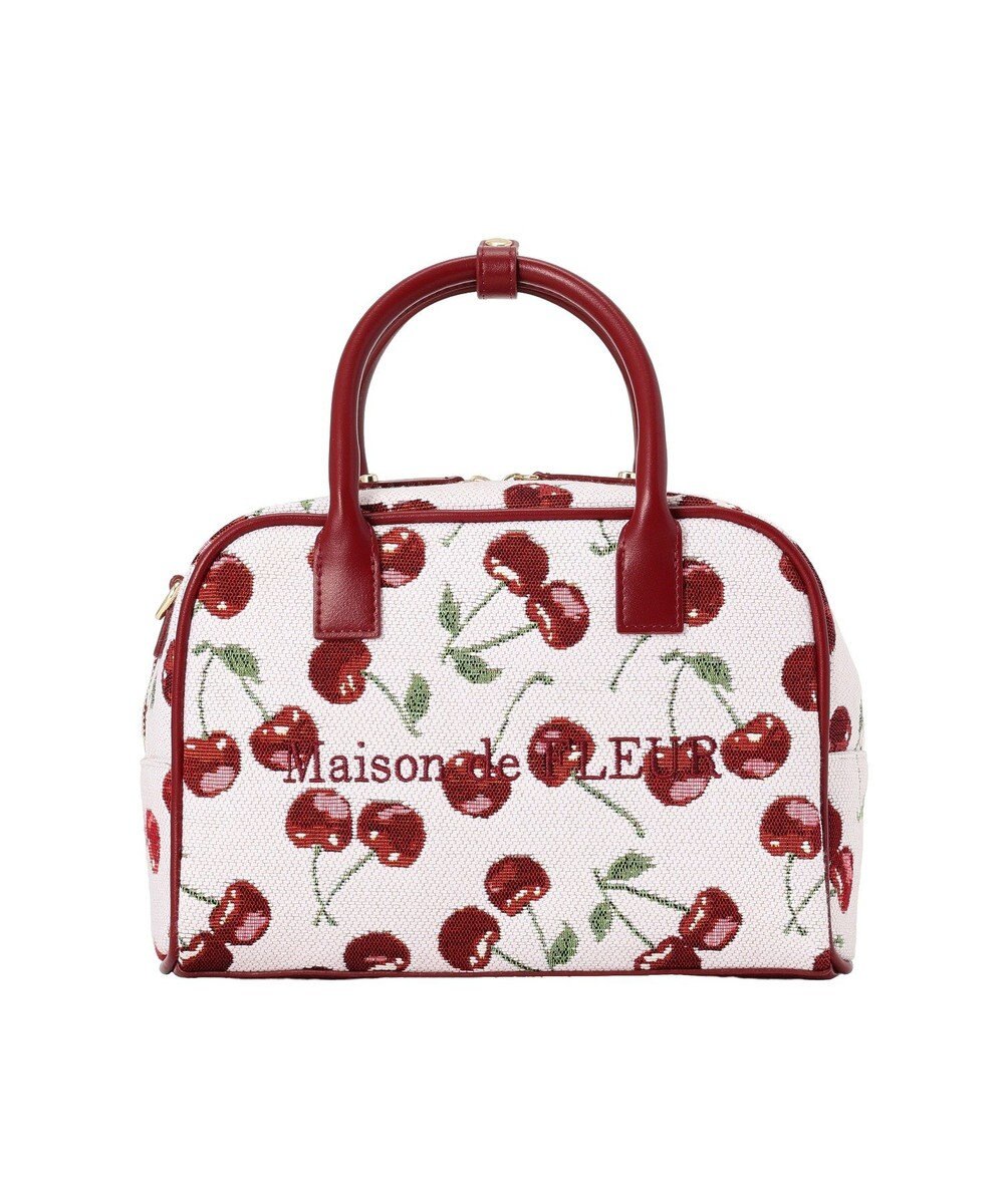 Maison de FLEUR チェリー柄ゴブランボストンバッグ 