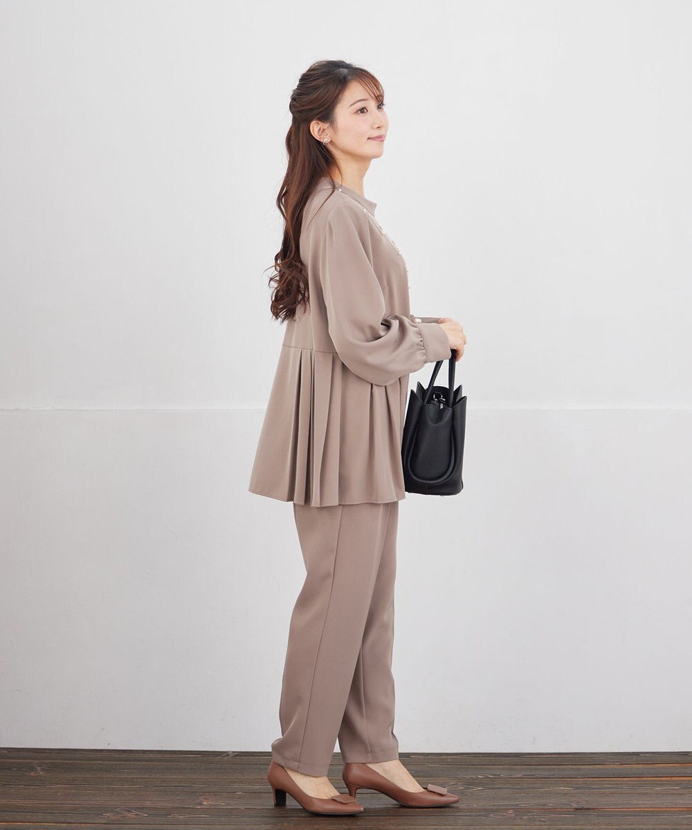 Tiaclasse L 【ブラウス&パンツ2点セット】サイドプリーツブラウス×テーパードパンツ セットアップ 