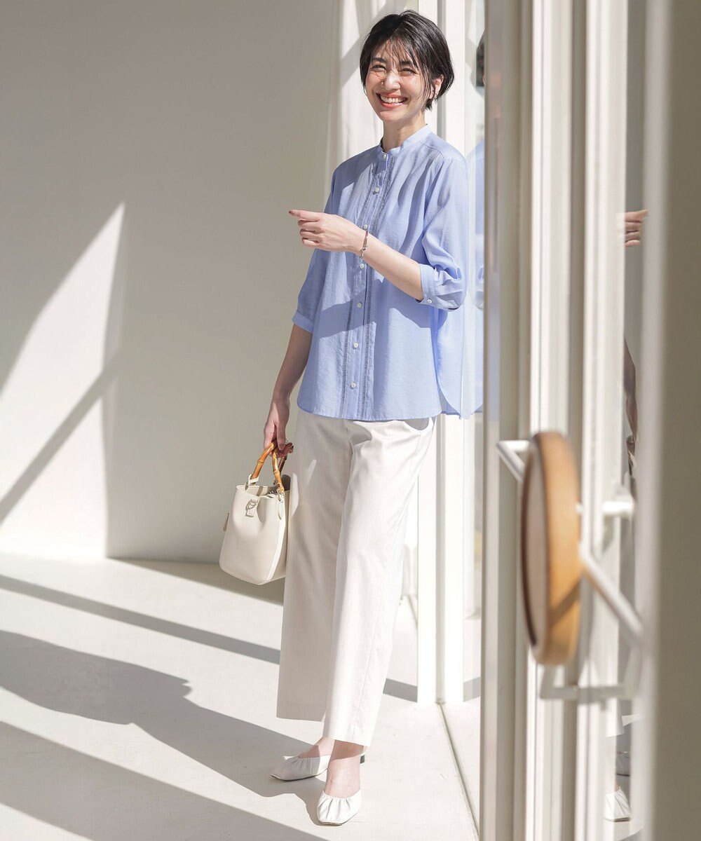 J.PRESS LADIES S 【WEB限定カラーあり・洗える】Sheer Vis リネン バンドカラー ブラウス 