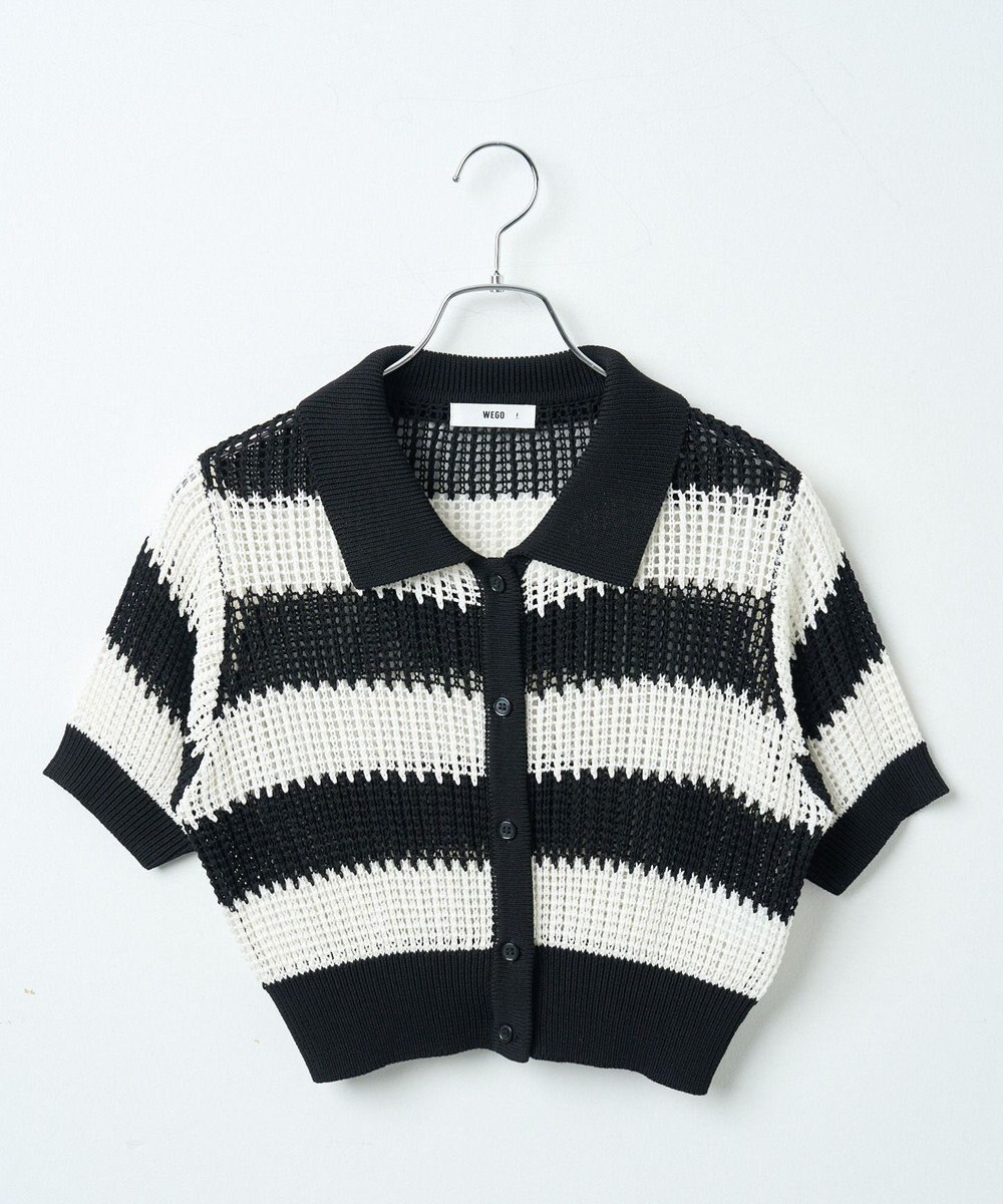 WEGO 襟付きメッシュニットショートカーデ 