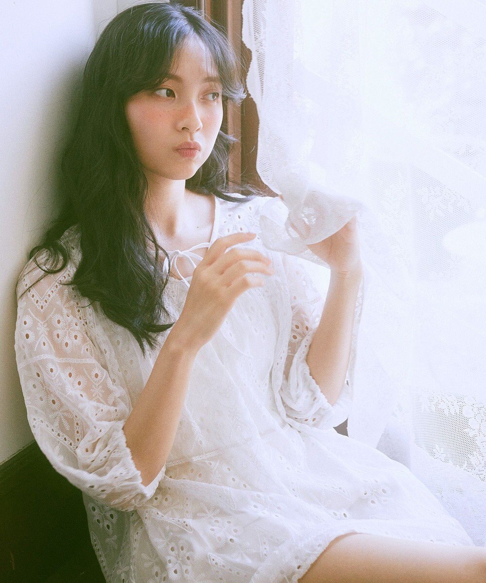 earth music&ecology パフスリーブ楊柳刺繍チュニック 