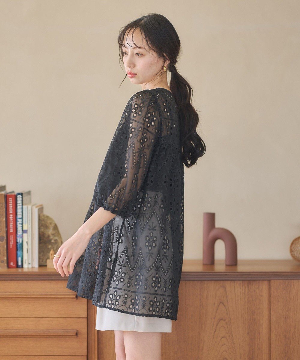 earth music&ecology パフスリーブ楊柳刺繍チュニック 