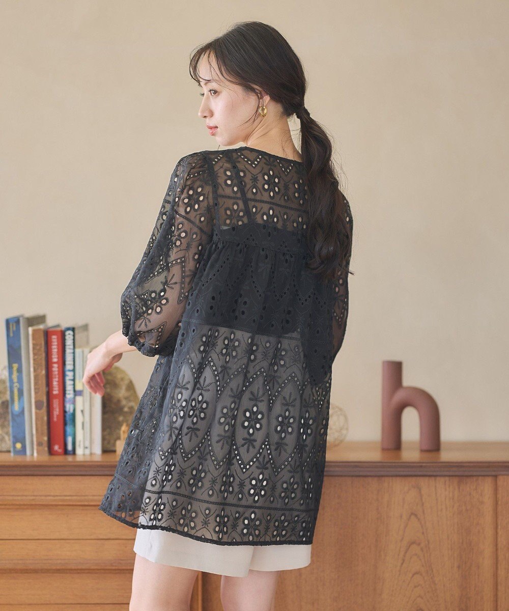 earth music&ecology パフスリーブ楊柳刺繍チュニック 