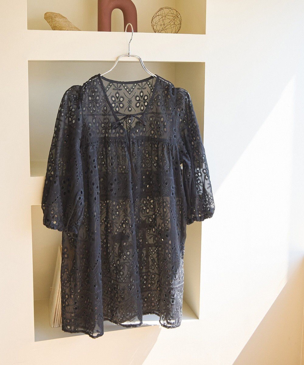 earth music&ecology パフスリーブ楊柳刺繍チュニック 