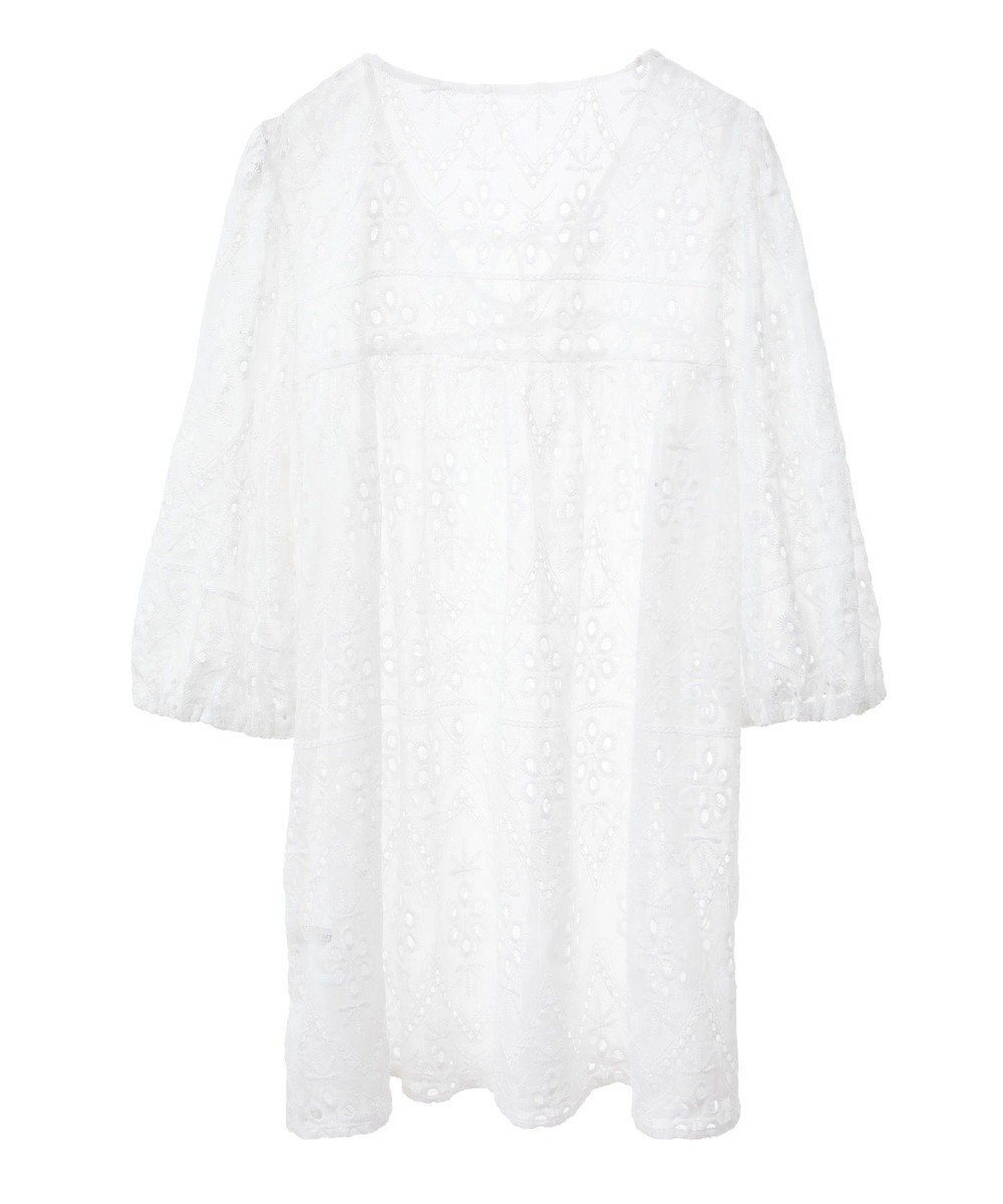 earth music&ecology パフスリーブ楊柳刺繍チュニック 