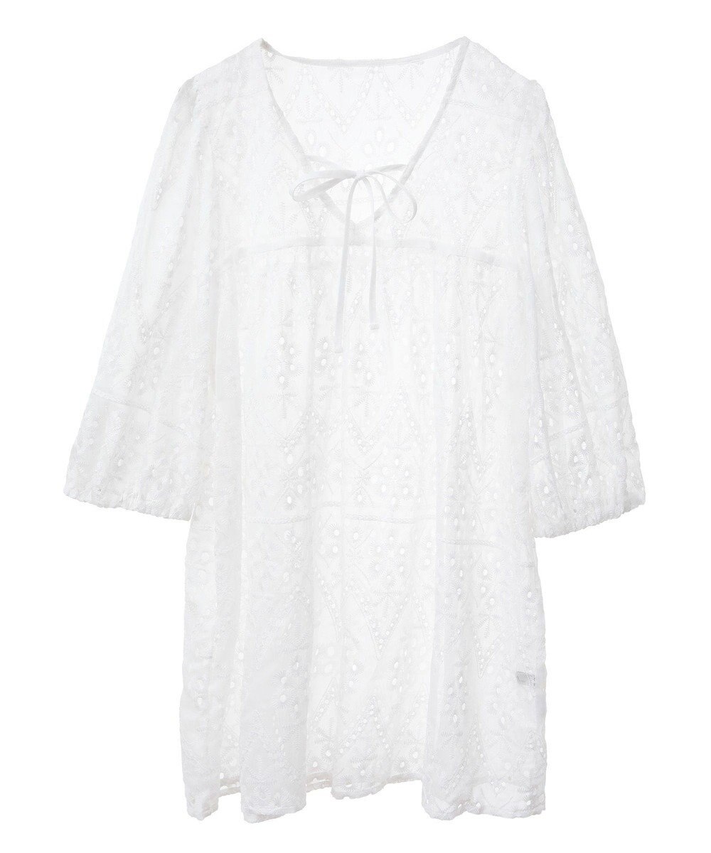 earth music&ecology パフスリーブ楊柳刺繍チュニック 