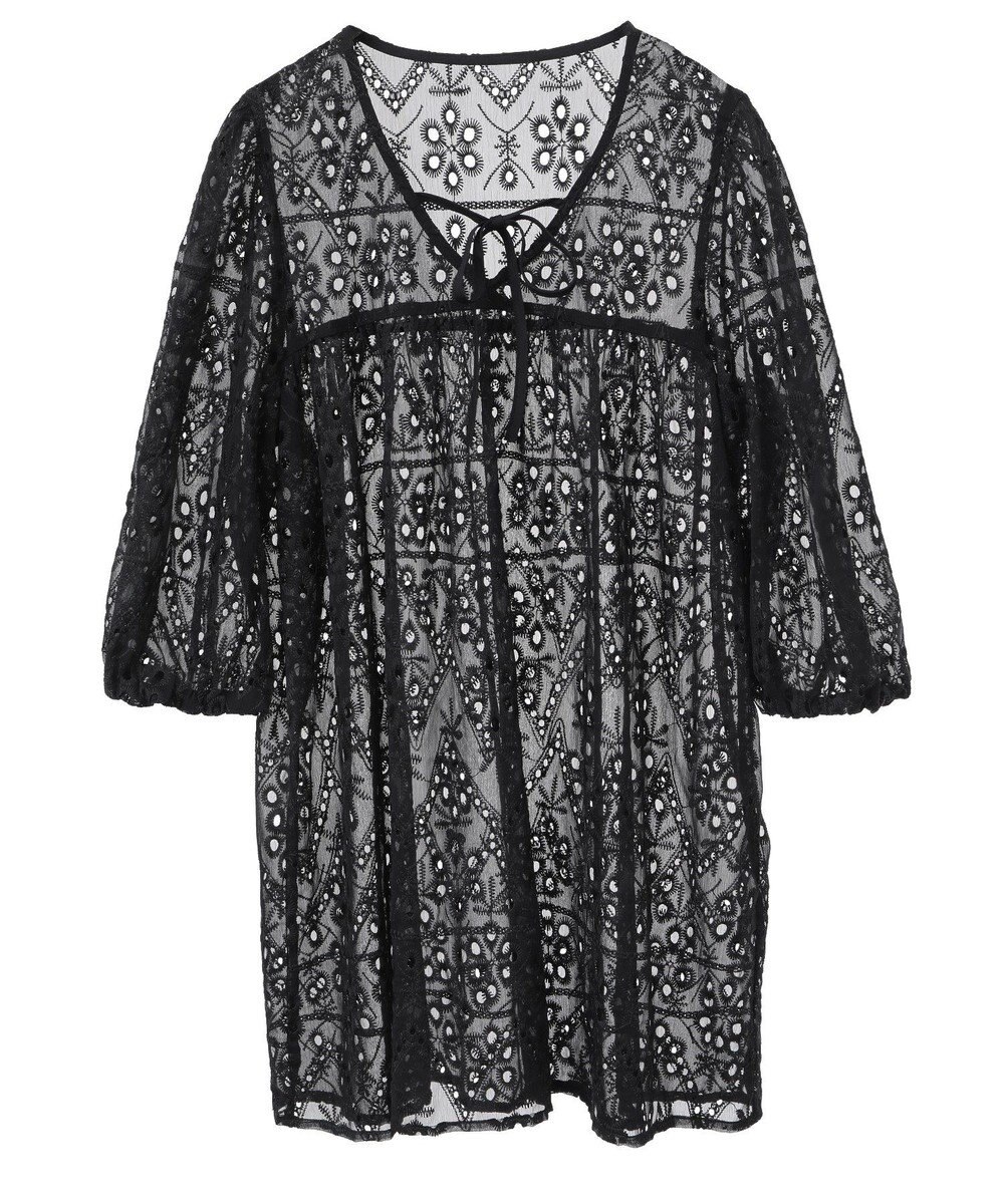 earth music&ecology パフスリーブ楊柳刺繍チュニック 