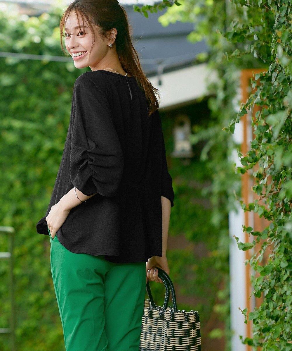 Tiaclasse 【洗える】麻調タックブラウス 