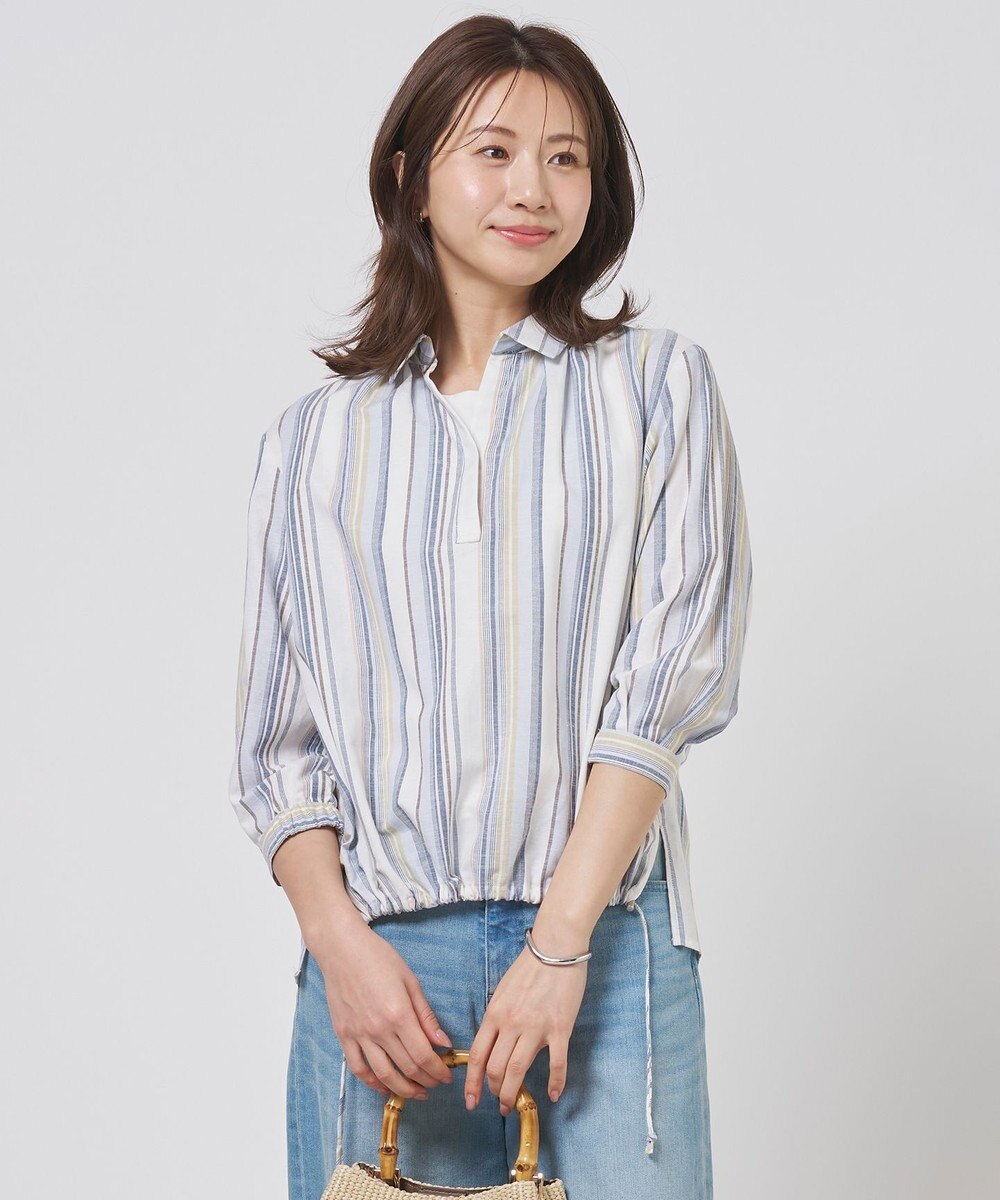 J.PRESS LADIES リネンMIX ストライプ スッキパー ブラウス 