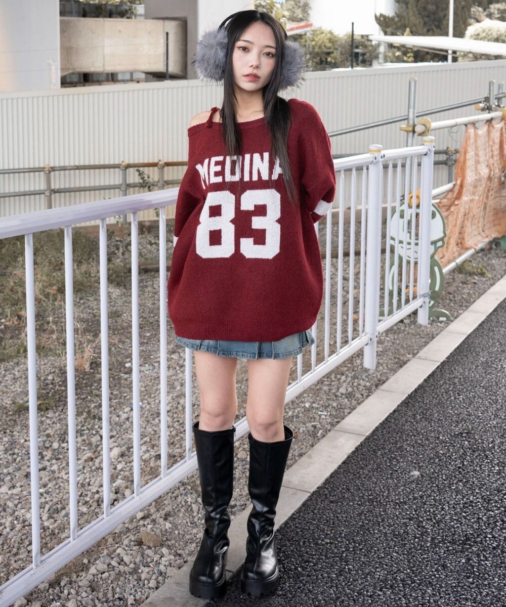 WEGO フラッフィー2WAYグラフィックワンショルBIGニット 