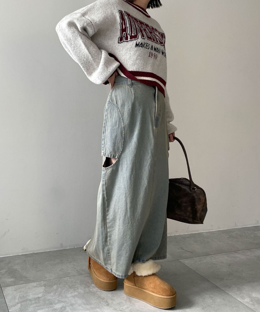 WEGO サークルカットレイヤードデニムロングスカート 