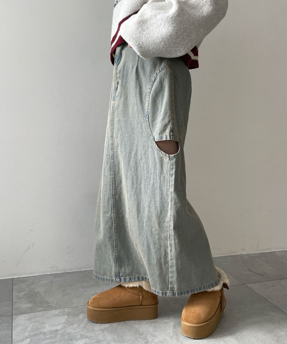 WEGO サークルカットレイヤードデニムロングスカート 