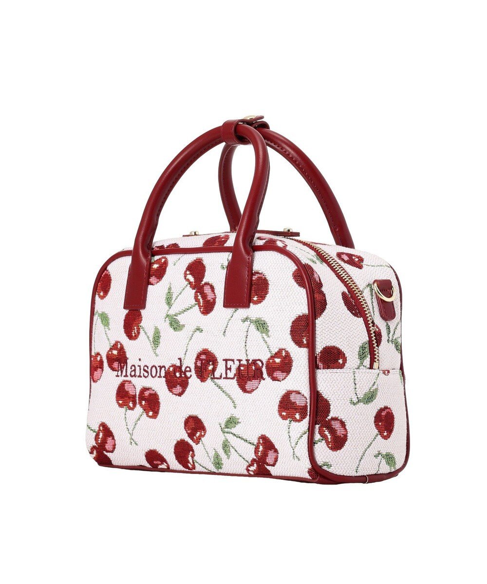 Maison de FLEUR チェリー柄ゴブランボストンバッグ 
