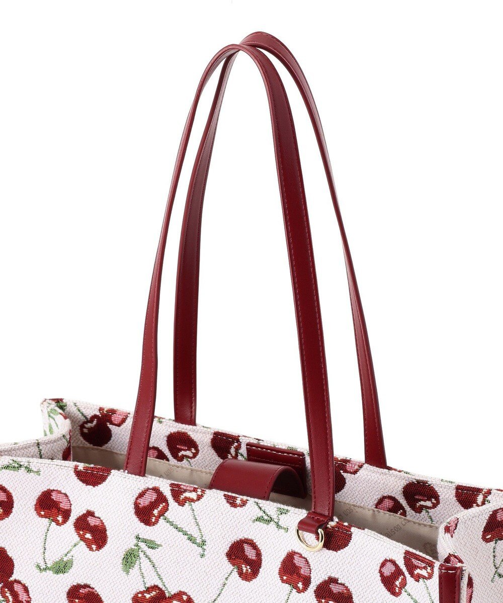 Maison de FLEUR チェリー柄ゴブランスクエアトートバッグ 