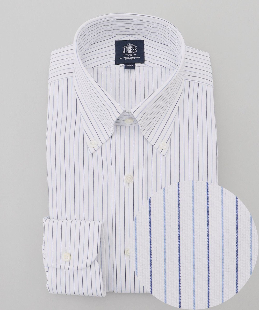 J.PRESS MEN 【PREMIUM PLEATS / 形態安定】スーピマコットンパナマストライプ ドレスシャツ / B.D. 