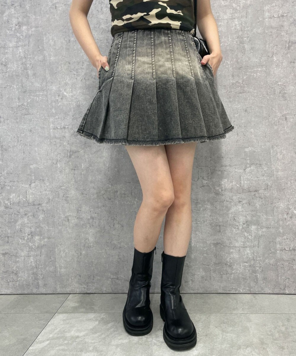 WEGO ヴィンテージウォッシュデニムプリーツスカパン 