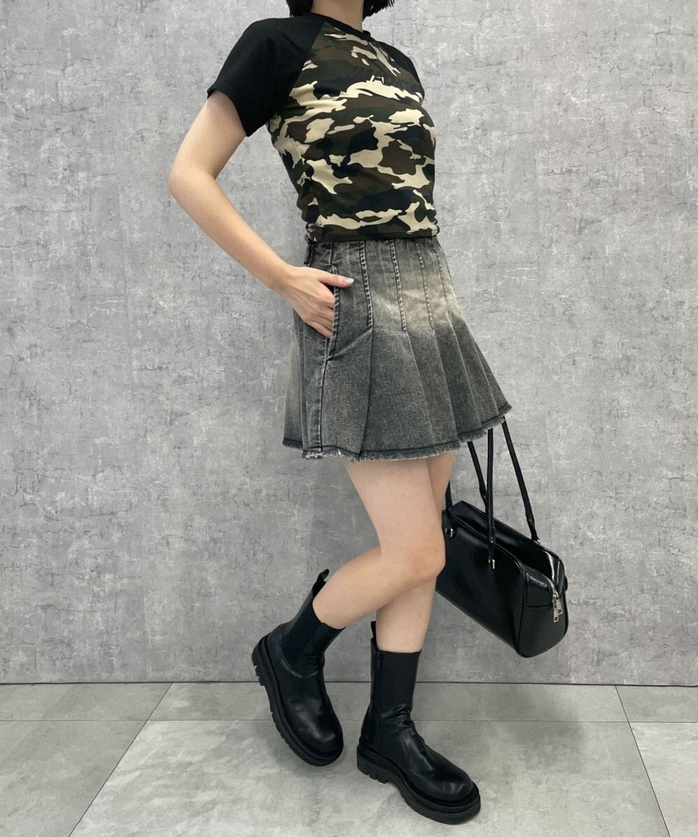 WEGO ヴィンテージウォッシュデニムプリーツスカパン 