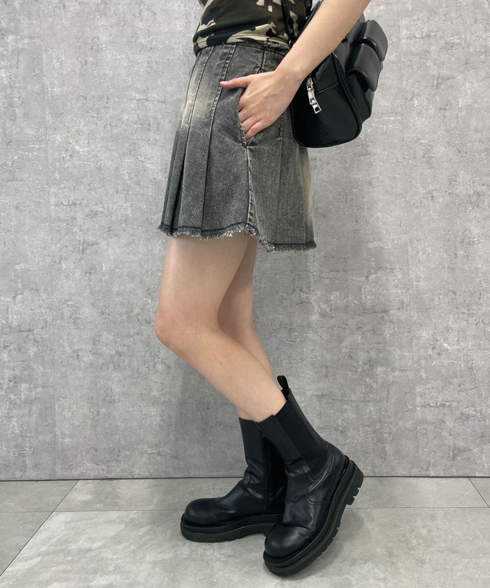 WEGO ヴィンテージウォッシュデニムプリーツスカパン 