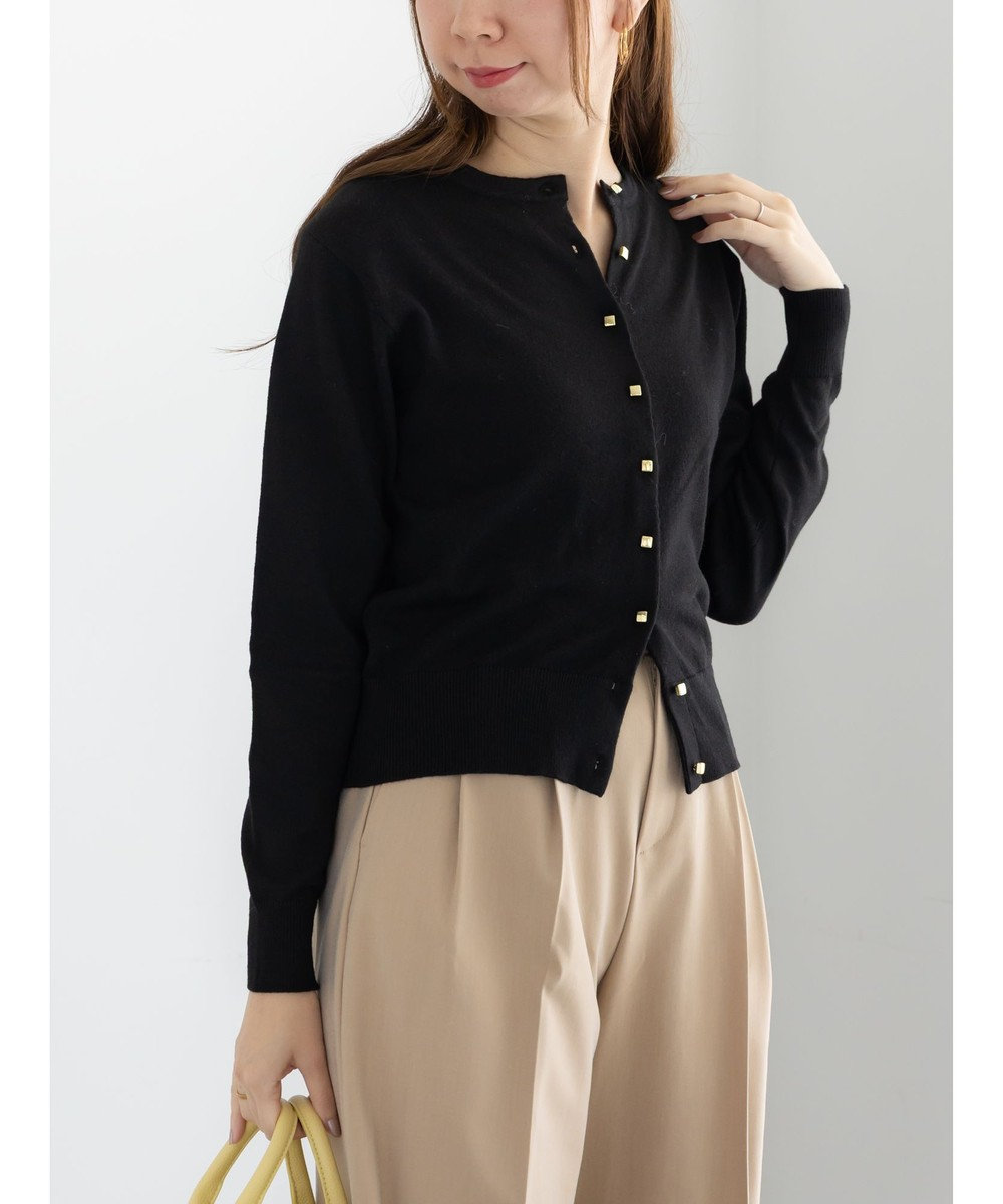 Te chichi メタルスクエア釦クルーネックカーディガン 