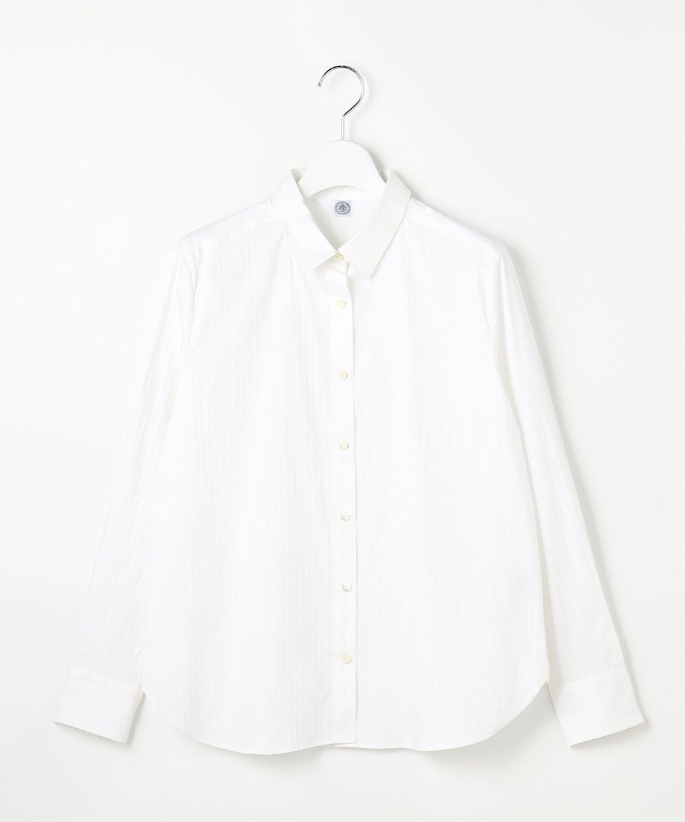 J.PRESS LADIES BEZコットンナイロン ストライプ シャツカラー ブラウス 