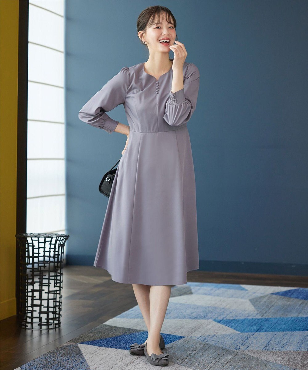 Tiaclasse L 【セレモニー・新色追加】ハートネックくるみ釦ワンピース 