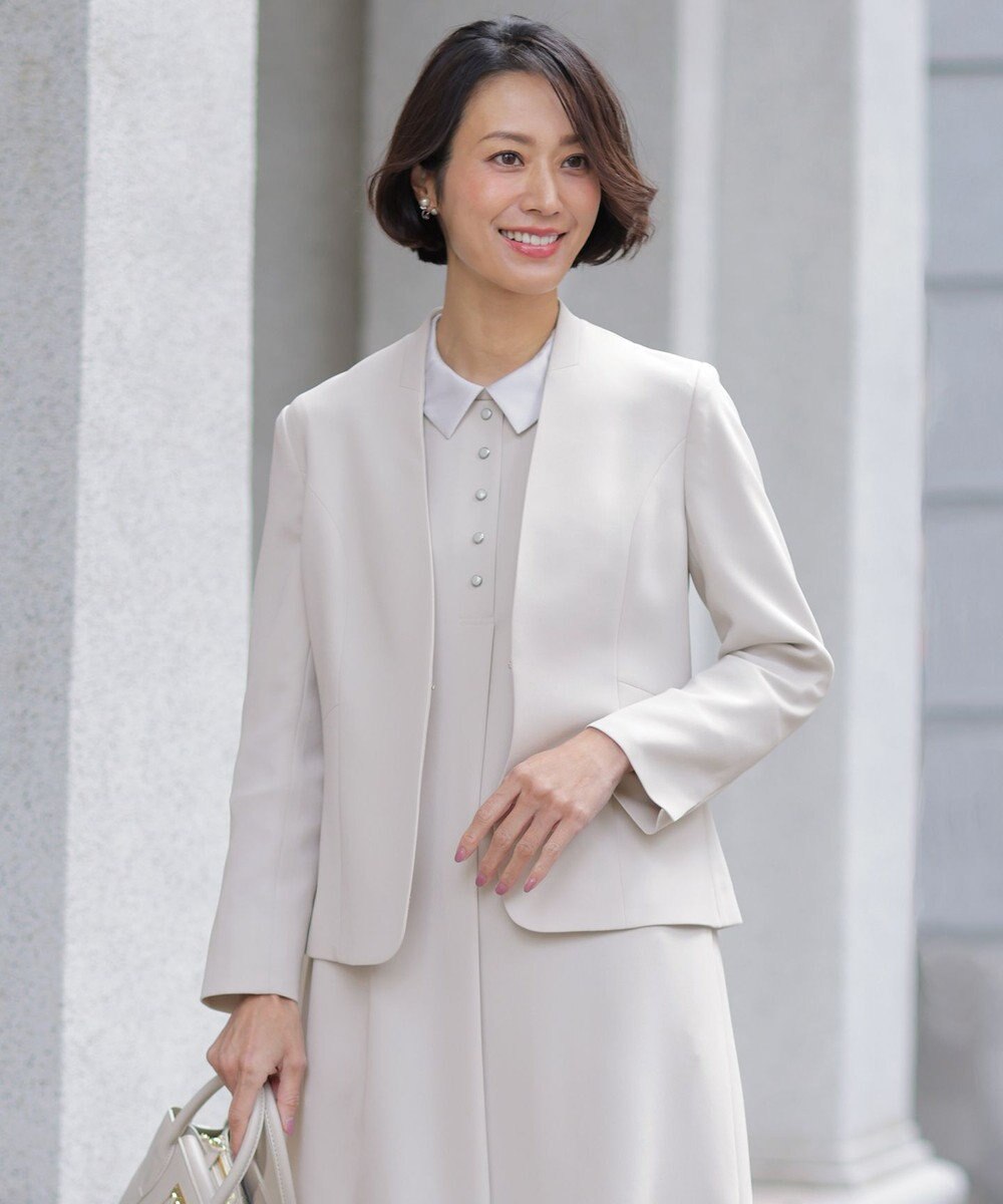 J.PRESS LADIES 【セットアップ対応】セラテリーダブルクロス ノーカラー ジャケット 