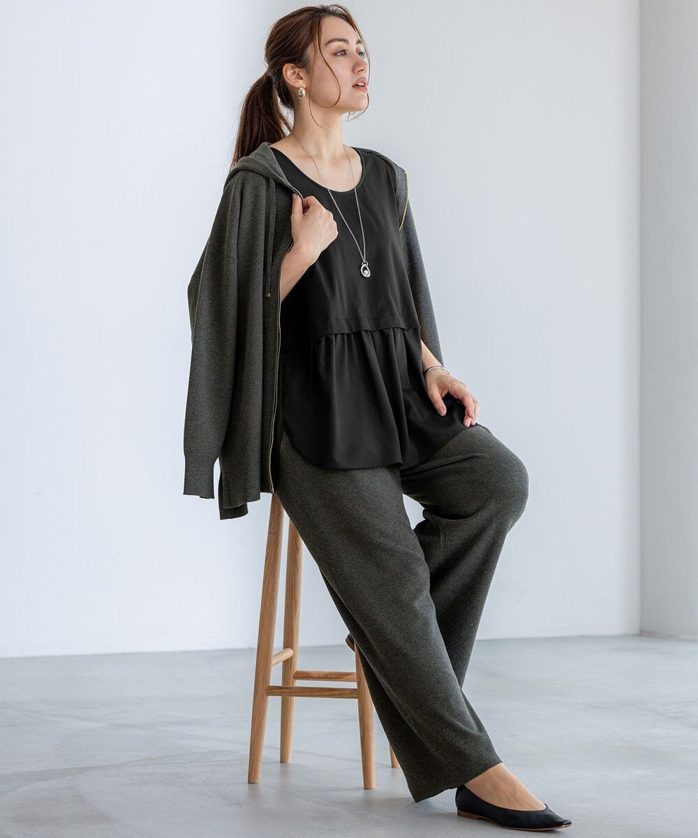 23区 L 【Lサイズ限定/洗える】ヴィスコースストレッチ ニット パーカー 