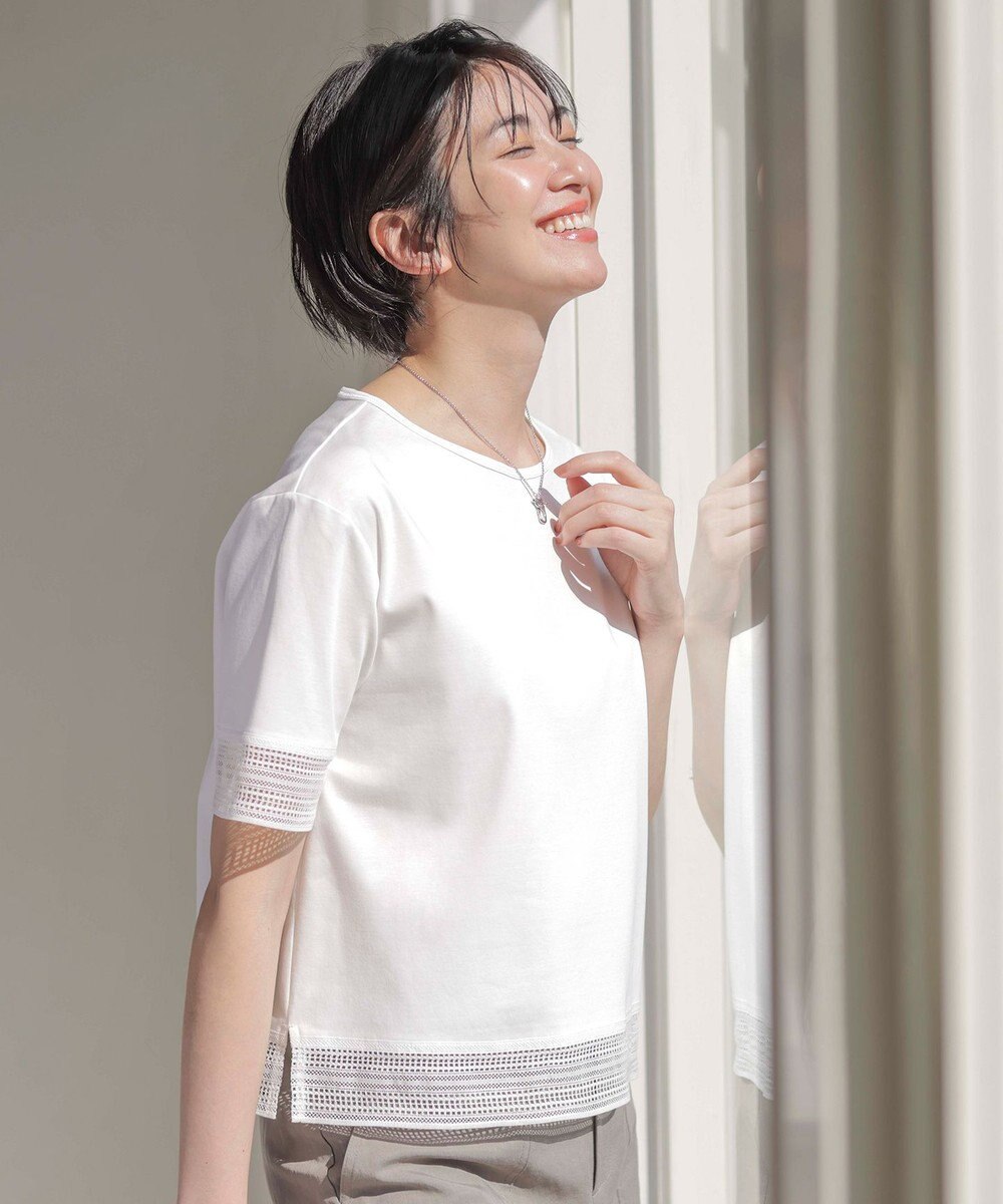 J.PRESS LADIES 【洗える】スムースジャージー レース カットソー 