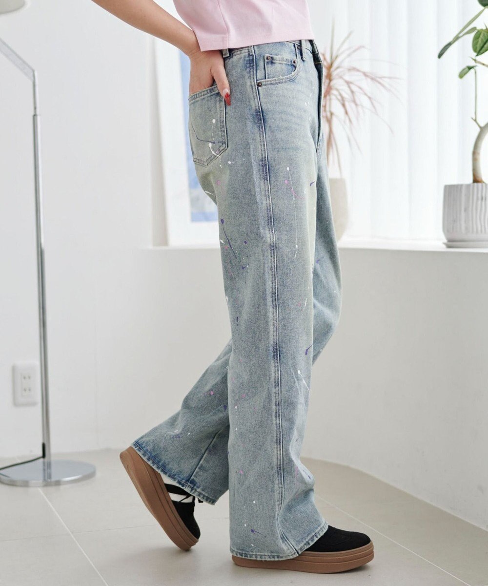 WEGO ペイントストレートデニムパンツ 