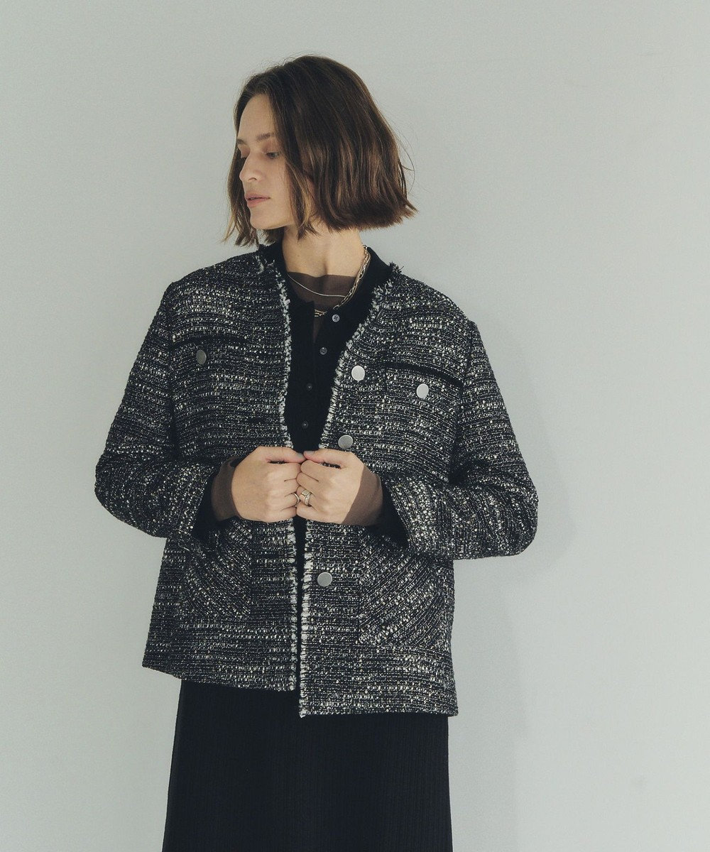 YECCA VECCA ノーカラーツイードジャケット 